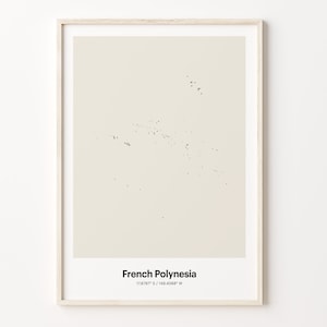 Impresión de la Polinesia Francesa, Regalo de la Polinesia Francesa, Póster minimalista del mapa del país, Arte lineal PF, Impresión de mapa enmarcado, C24-63