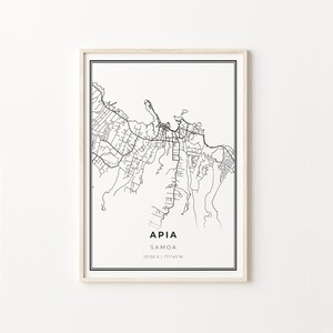 Apia Print, City Map Art Poster, Samoa, Wall Art Decor, Modern Black and White Style, Gift Women Friend, C13-568