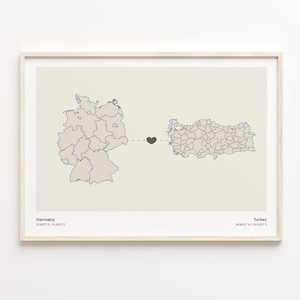Germany to Turkey Print, Tunisian Gift, Minimalistic Country Connection Map Poster, Travel Wall Art, Cultural Roots Map, C21-582