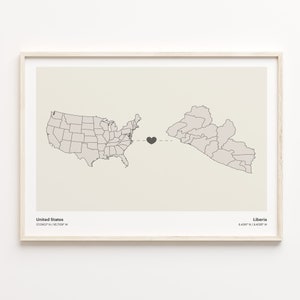 United States to Liberia Print, Liberian Gift, Minimalistic Country Connection Map Poster, USA Wall Art, Long Distance Gift, C21-104