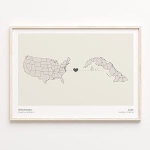 United States to Cuba Print, Cuban Gift, Minimalistic Country Connection Map Poster, USA Wall Art, New Home Gift, C21-44