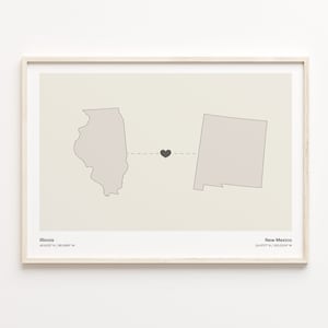 Illinois to New Mexico Print, New Mexican Gift, Minimalistic State Connection Map Poster, Travel Wall Art, Moving Abroad Gift, C21-1487