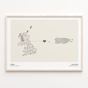 Grossbritannien to Puerto Rico Druck, puerto-ricanische Geschenk, Minimalistische Landkarte Poster, Grossbritannien Kunst, Reisegeschenk, C21-347