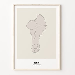 Benin Print, Beninese Gift, Minimalistic Country Map Poster, BJ Line Art, Earth tone decor, C24-19