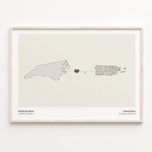 Nord-Carolina bis Puerto Rico Druck, Minimalistische US Bundesstaat Verbindungskarte Poster, Reise-Wandkunst, LDR Karte, C21-1650