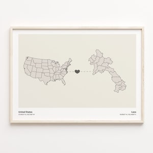United States to Laos Print, Laotian Gift, Minimalistic Country Connection Map Poster, USA Wall Art, Moving Abroad, C21-100