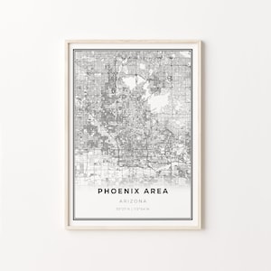 Phoenix Area Print, City Map Art Poster, Arizona AZ USA, Wall Art Decor, Modern Black and White Style, Office Inspiration, C13-406