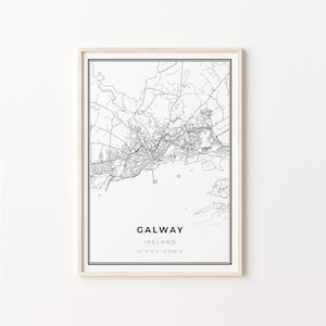 Galway Print, Stadt Karte Kunst Poster, Wand Kunst Dekor, Moderner Schwarz Weiß Stil, Büro Geschenke Frauen, C13-690
