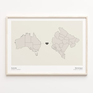 Mongolischer Australien Druck, Mongolische Karte, Minimalistische Landkarte, Reisewandkunst, Länder Herz, C21-919