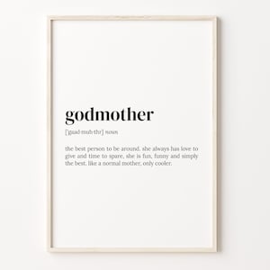 Godmother Definition Print, Dictionary Poster, Quote Wall Art, Godmother Print, Gift For Godmother, Godmother Xmas Gift, C17-184