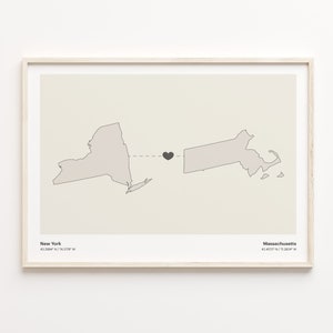 New York nach Massachusetts Druck, Massachusetts Geschenk, Minimalistische Karte Poster, Reise Wandkunst, Digital Nomade Geschenk, C21-1370