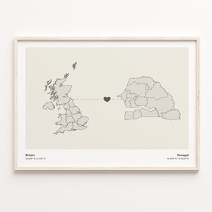 Großbritannien Senegal Druck, Senegal Geschenk, Minimalistische Landkarte Poster, Großbritannien Kunst, Expat, C21-358