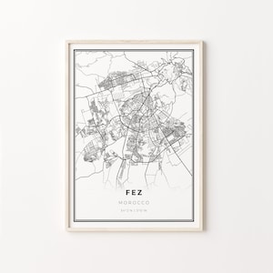 Fez Print, City Map Art Poster, Maroc, Wall Art Decor, Modern Black and White Style, Gift To Her, C13-562