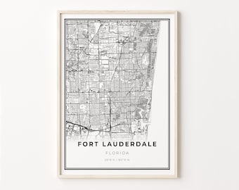 Fort Lauderdale Print, City Map Art Poster, Florida FL USA, Wall Art Decor, Modern Black and White Style, Gift Yourself, C13-285