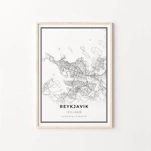 Reykjavik Print, Stadt Karte Kunst Poster, Island, Wand Kunst Dekor, Moderner Schwarz Weiß Stil, Geschenk Für Freund, C13-751