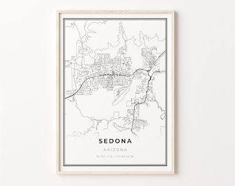 Sedona Arizona Map Print: Modern Black and White Wall Art