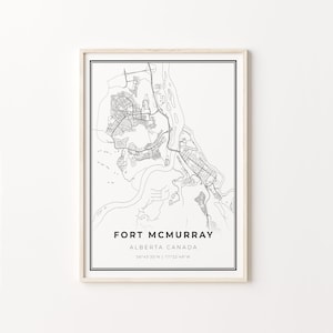 Fort McMurray Print, City Map Art Poster, Alberta AB Canada, Wall Art Decor, Modern Black and White Style, Scandinavian Poster, C13-863