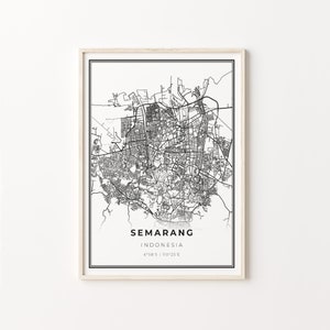 Semarang Print, City Map Art Poster, Indonesia, Wall Art Decor, Modern Black and White Style, Gift For Couple, C13-785