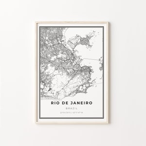 Stampa di Rio de Janeiro, City Map Art Poster, Brasile, Wall Art Decor, Modern Black and White Style, Gift House, C13-824