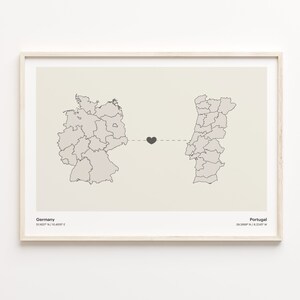 Deutschland nach Portugal Druck, polnische Geschenk, minimalistische Landkarte Poster, Reisewandkunst, Reise, C21-544