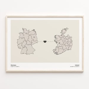 Germany to Ireland Print, Iraqi Gift, Minimalistic Country Connection Map Poster, Travel Wall Art, Cultural Roots Map, C21-483