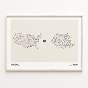 USA, Rumänien Druck, rumänisches Geschenk, minimalistische Landkarte Poster, USA Wandkunst, Auswanderung, C21-151