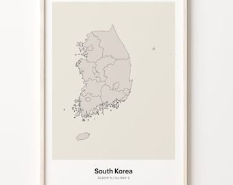 South Korea Map Print: Minimalist Line Art Poster