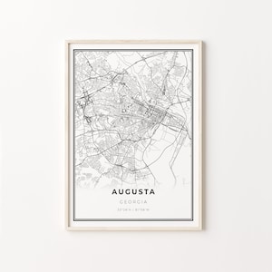 Augusta Print, City Map Art Poster, Georgia GA USA, Wall Art Decor, Modern Black and White Style, Bedroom Poster, C13-96