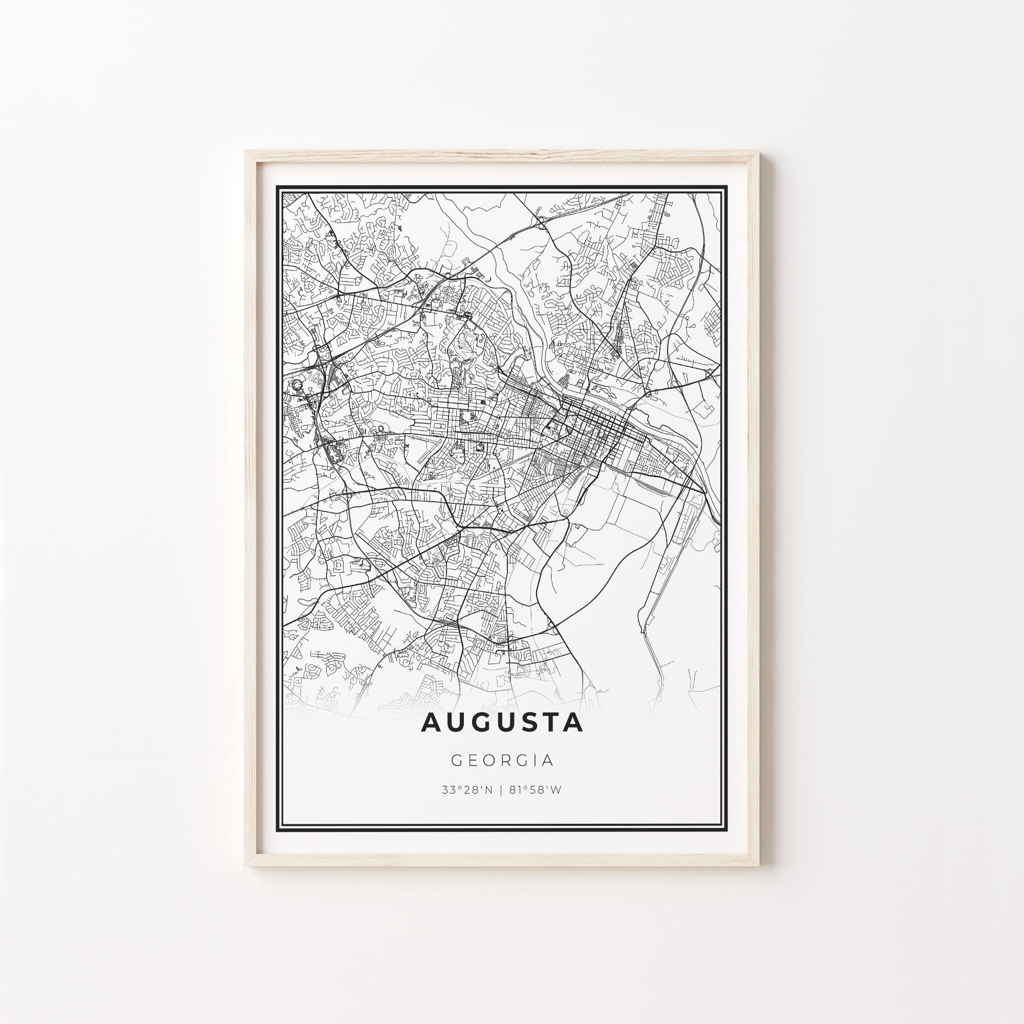 Augusta Print, City Map Art Poster, Georgia GA USA, Wall Art Decor, Modern Black and White Style, Bedroom Poster, C13-96
