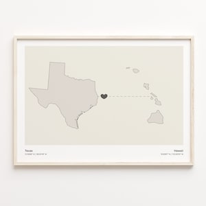 Texas to Hawaii Print, Hawaiian Gift, Minimalistic State Connection Map Poster, Travel Wall Art, Goodbye, C21-1258