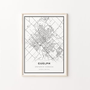 Guelph Print, City Map Art Poster, Ontario ON Canada, Wall Art Decor, Modern Black and White Style, Gift Boyfriend, C13-732