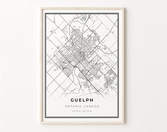 Guelph Ontario Map Print: Modern Black and White Wall Art