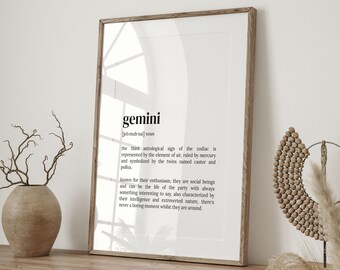 Gemini Definition Print: Zodiac Sign Wall Art - Etsy Canada