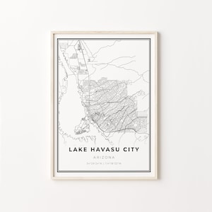 Impressão da cidade de Lake Havasu, pôster artístico do mapa da cidade, Arizona AZ EUA, decoração de arte de parede, estilo moderno em preto e branco, designer de interiores, C13-230
