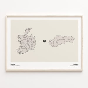 Ireland to Slovakia Print, Singaporean Gift, Minimalistic Country Connection Map Poster, Travel Wall Art, Study Abroad Map, C21-1158