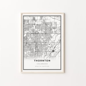 Thornton Druck, Stadt Karte Kunst Poster, Colorado CO USA, Wand Kunst Dekor, Modern Schwarz Weiß Stil, Schlafzimmer Drucke, C13-95