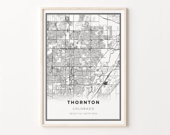 Thornton Print, City Map Art Poster, Colorado CO USA, Wall Art Decor, Modern Black and White Style, Bedroom Prints, C13-95