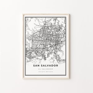 San Salvador Print, City Map Art Poster, El Salvador, Wall Art Decor, Modern Black and White Style, Office Decor, C13-678
