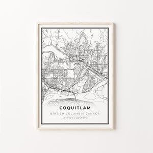 Coquitlam Print, City Map Art Poster, British Columbia BC Canada, Wall Art Decor, Modern Black and White Style, C13-513