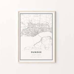 Dundee Print, City Map Kunst Poster, Schottland Vereinigtes Königreich UK Stadt Karte Wandkunst, Wall Art Decor, Modern Black and White Style, C13-531