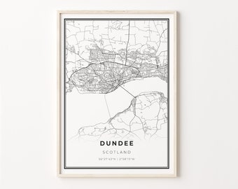 Dundee Print, City Map Art Poster, Scozia Regno Unito UK City map wall art, Wall Art Decor, Modern Black and White Style, C13-531