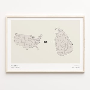 United States to Sri Lanka Print, Sri Lankan Gift, Minimalistic Country Connection Map Poster, USA Wall Art, Goodbye Map, C21-171