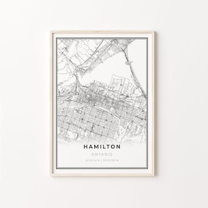 Impressão de Hamilton, pôster de arte de mapa da cidade, Ontário no Canadá, decoração de arte de parede, estilo moderno em preto e branco, ideia de escritório, C13-692