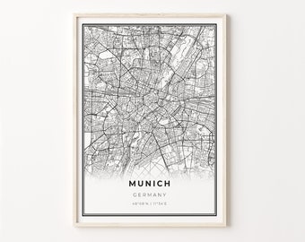 Munich City Map Art Print: Modern Black and White Wall Decor