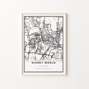Disney World Print, City Map Art Poster, Florida FL USA, Wall Art Decor, Moderne Zwart-Wit Stijl, Cadeau voor journalist, C13-232