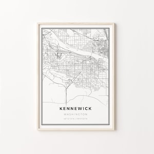 Kennewick Print, City Map Art Poster, Washington WA USA, Wall Art Decor, Modern Black and White Style, Office Poster, C13-110