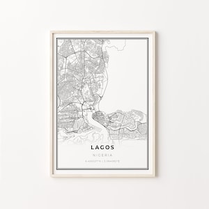 Lagos Print, City Map Art Poster, Nigeria, Wall Art Decor, Modern Black and White Style, Gift For Daughter, C13-787