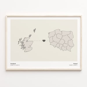 Scotland to Poland Print, Polnisches Geschenk, Minimalistische Verbindung Karte Poster, Reise Wandbild, Freundschaft, C21-1738
