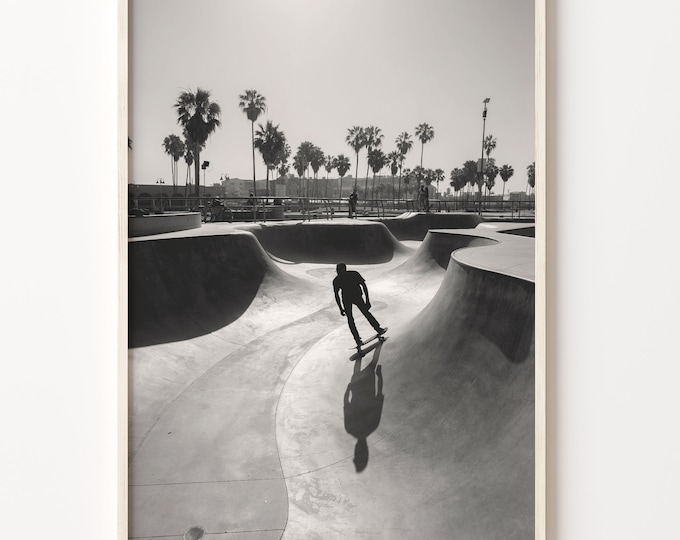 Skateboard Black and White Photo Print: Skate Park Wall Art