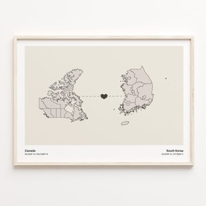 Canada to South Korea Print, South African Gift, Minimalistic Country Connection Map Poster, Travel Wall Art, Goodbye Map, C21-765
